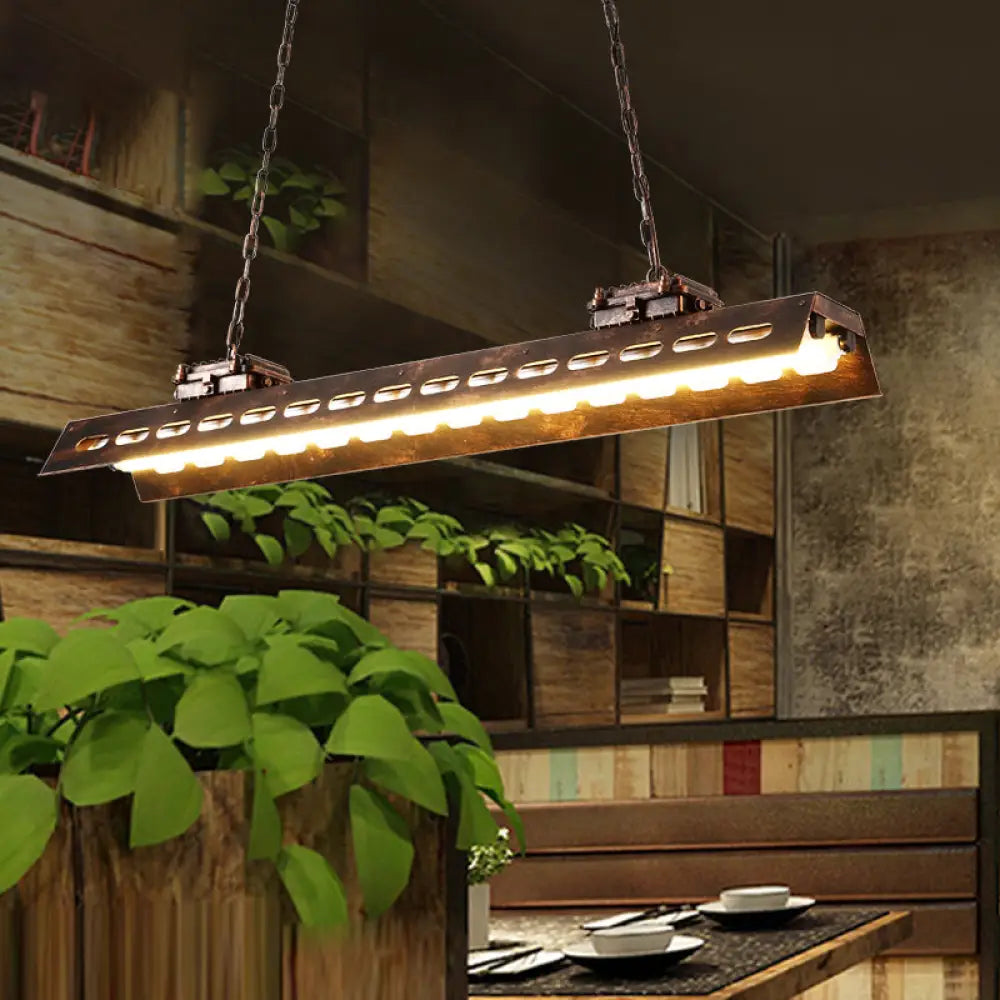 DecorBites™ Antiqued Iron Rectangle Restaurant Island Lighting Fixture - Rust Finish, 2 Bulbs, Ceiling Hang