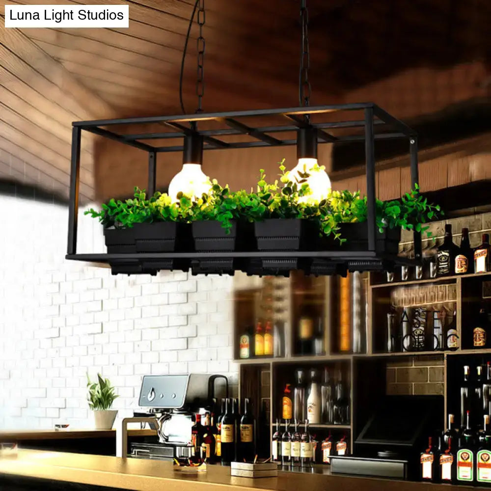 Antiqued metal island lamp with planters for kitchen ceiling light