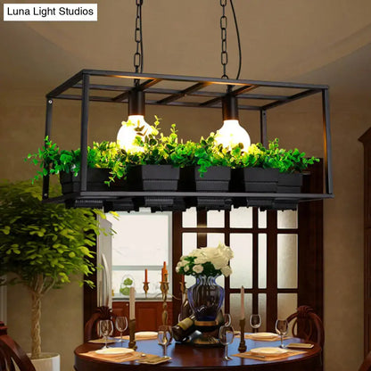 Antiqued metal island lamp with planters for kitchen ceiling light