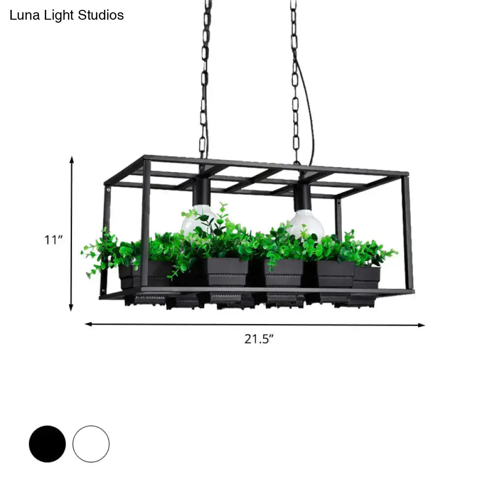 Antiqued metal island lamp with planters for kitchen ceiling light