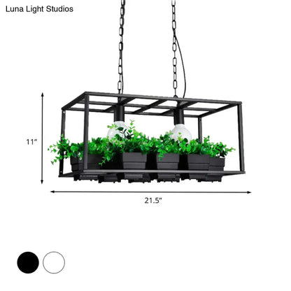 Antiqued metal island lamp with planters for kitchen ceiling light