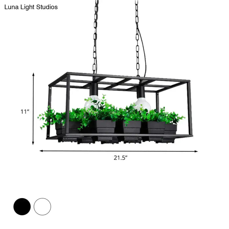 Antiqued metal island lamp with planters for kitchen ceiling light