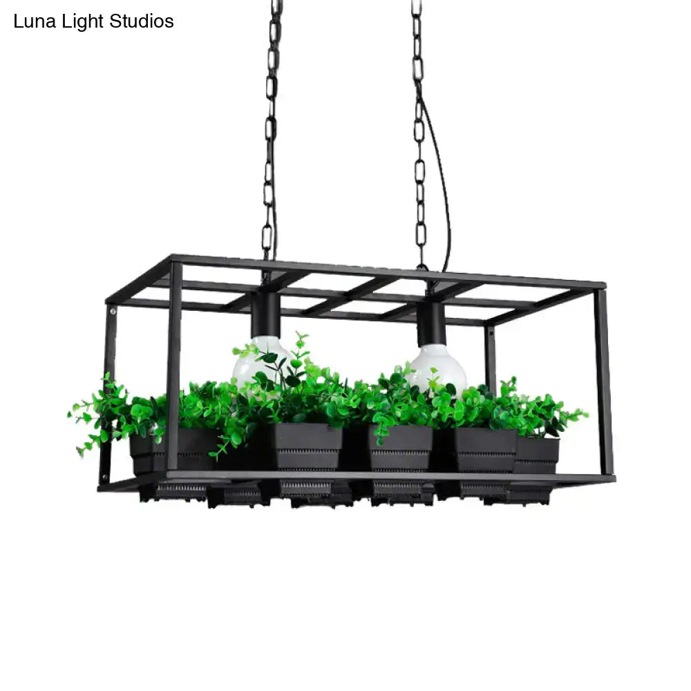 Antiqued metal island lamp with planters for kitchen ceiling light