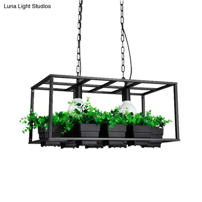 Antiqued metal island lamp with planters for kitchen ceiling light