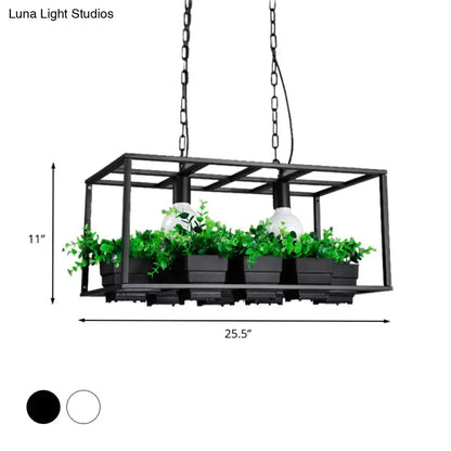 Antiqued metal island lamp with planters for kitchen ceiling light