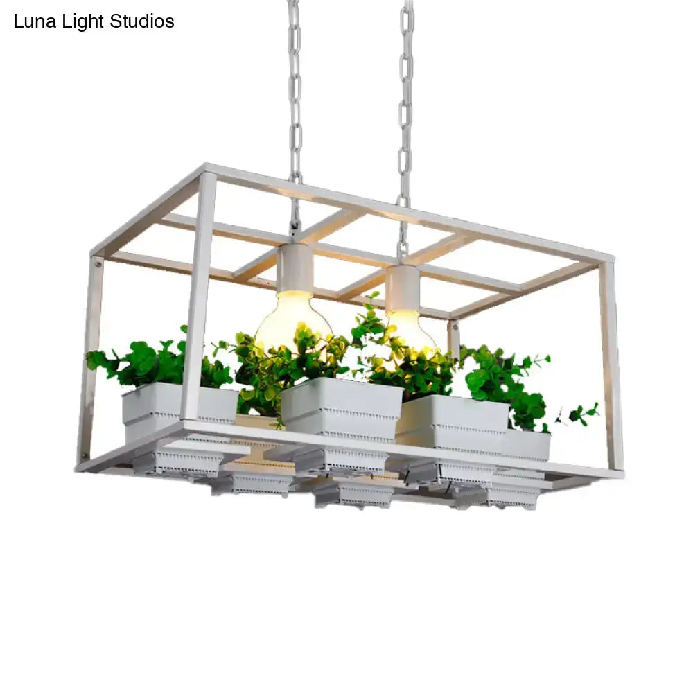 Antiqued metal island lamp with planters for kitchen ceiling light