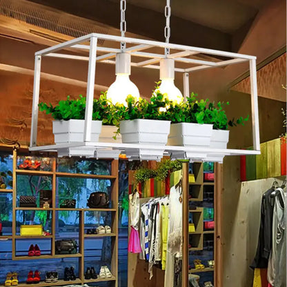 Antiqued metal island lamp with planters for kitchen ceiling light