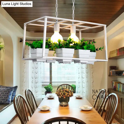 Antiqued metal island lamp with planters for kitchen ceiling light