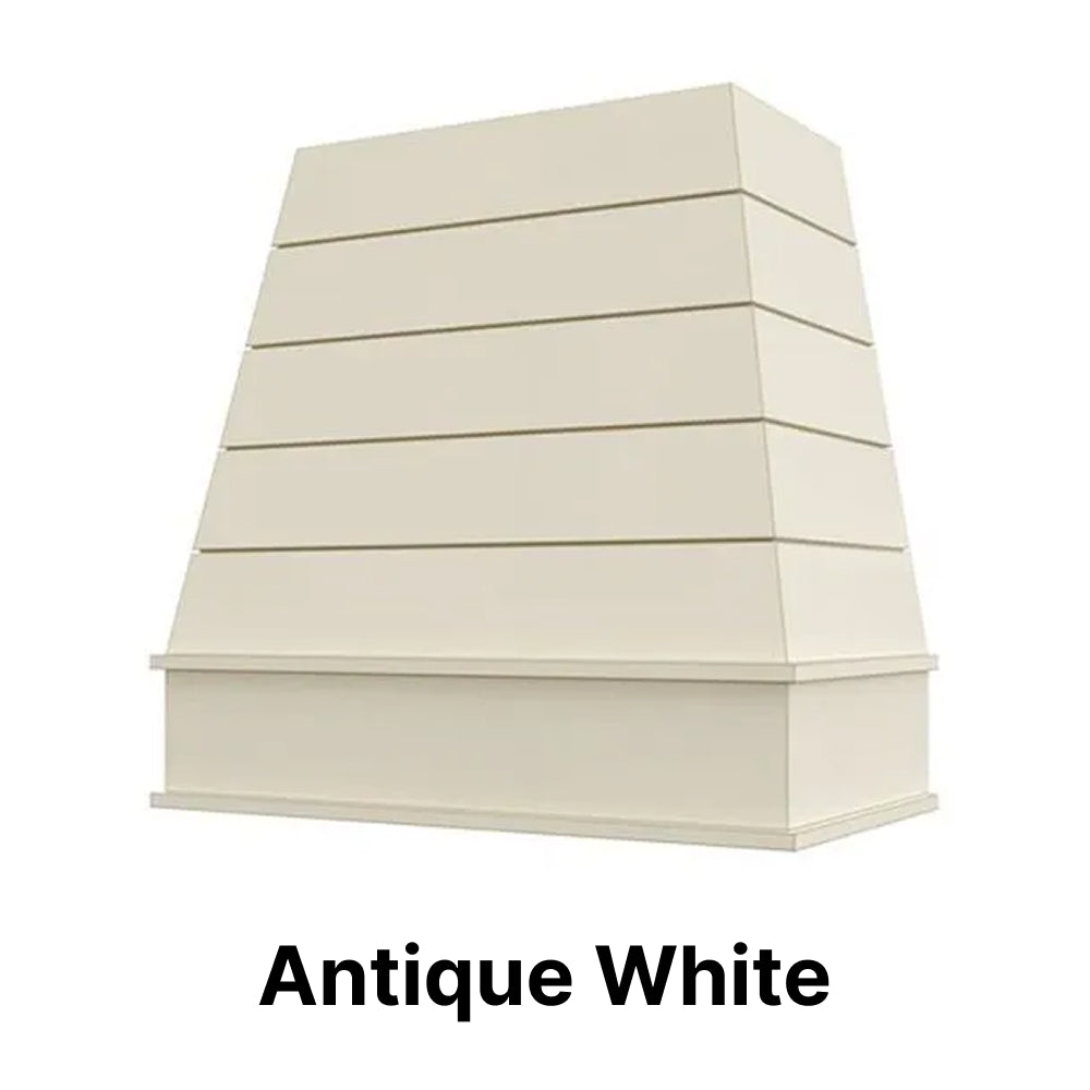 Wood Range Hood With Tapered Shiplap Front and Block Trim - 30", 36", 42", 48", 54" and 60" Widths Available