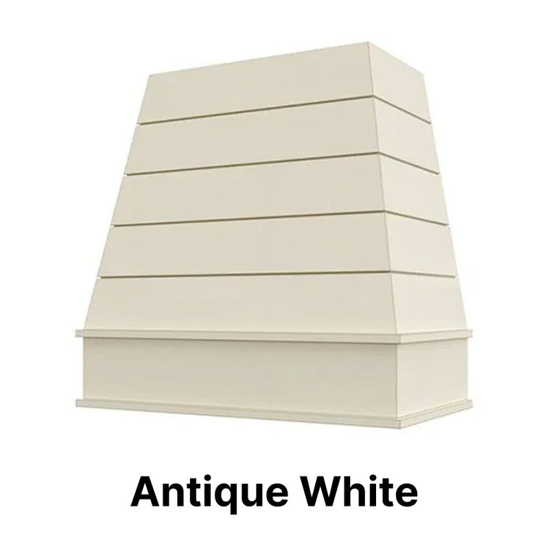 Wood Range Hood With Tapered Shiplap Front and Block Trim - 30", 36", 42", 48", 54" and 60" Widths Available