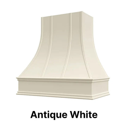 Wood Range Hood With Curved Strapped Front and Decorative Trim - 30" 36" 42" 48" 54" and 60" Widths Available