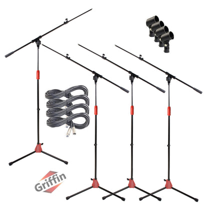 Telescoping Tripod Microphone Boom Stand with XLR Mic Cable & Clip (Pack of 4) by GRIFFIN | Premium Quality for Studio, Karaoke, Recording Studio, Live Performances, Conferences | 20ft Microphone Cord