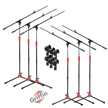 Microphone Boom Stand with Mic Clip Adapter (Pack of 6) by GRIFFIN - Adjustable Holder Mount For Studio Recording Accessories, Singing Vocal Karaoke