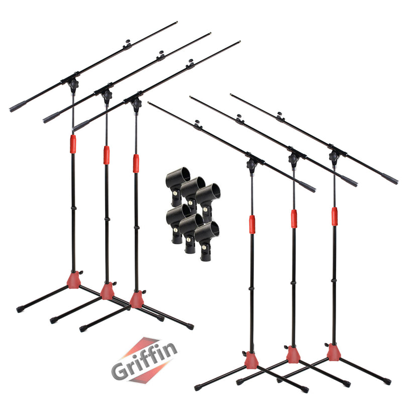Microphone Boom Stand with Mic Clip Adapter (Pack of 6) by GRIFFIN - Adjustable Holder Mount For Studio Recording Accessories, Singing Vocal Karaoke