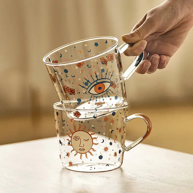 Apricot and orange pattern 500ml glass mug for kitchen breakfast