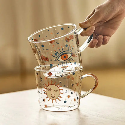 Apricot and orange pattern 500ml glass mug for kitchen breakfast