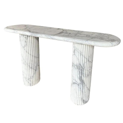 Arabescato Carrara White Marble Console Table - Handcrafted Designer Fluted Legs
