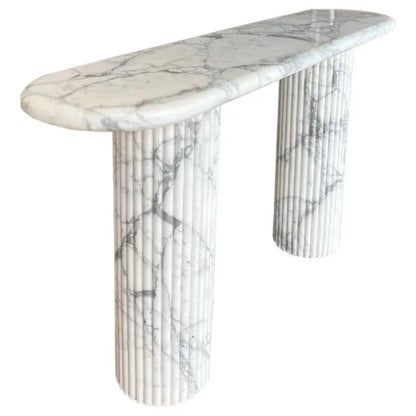 Arabescato Carrara White Marble Console Table - Handcrafted Designer Fluted Legs