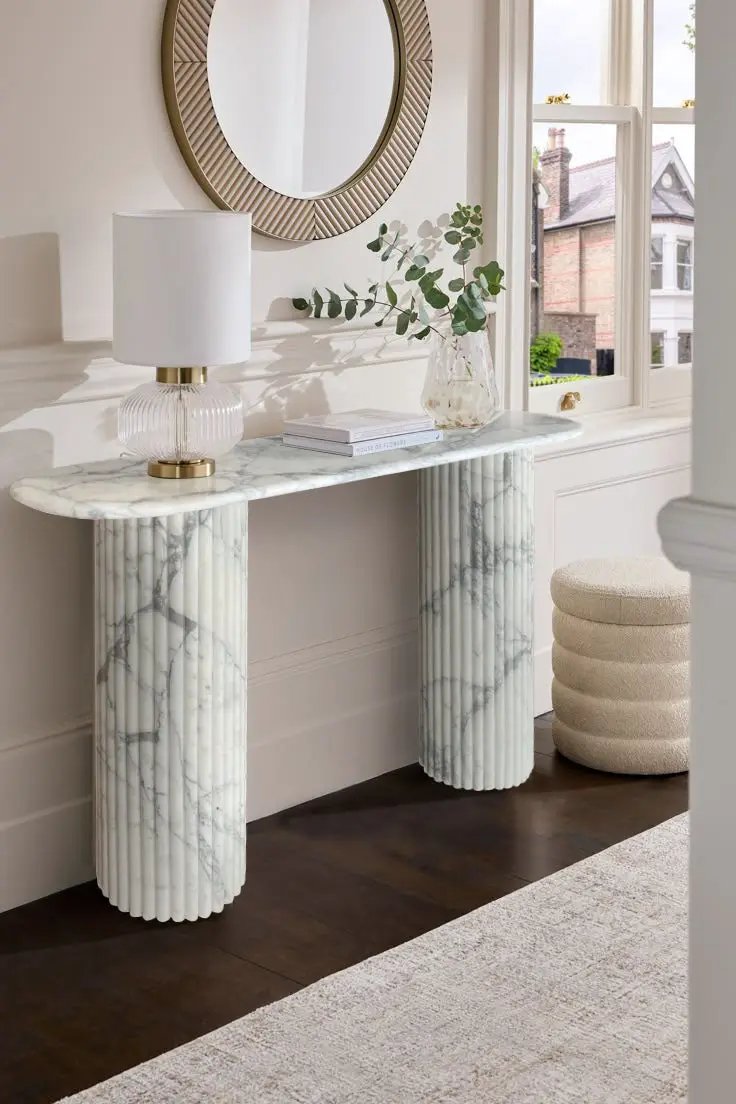 Arabescato Carrara White Marble Console Table - Handcrafted Designer Fluted Legs