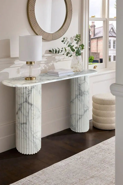 Arabescato Carrara White Marble Console Table - Handcrafted Designer Fluted Legs