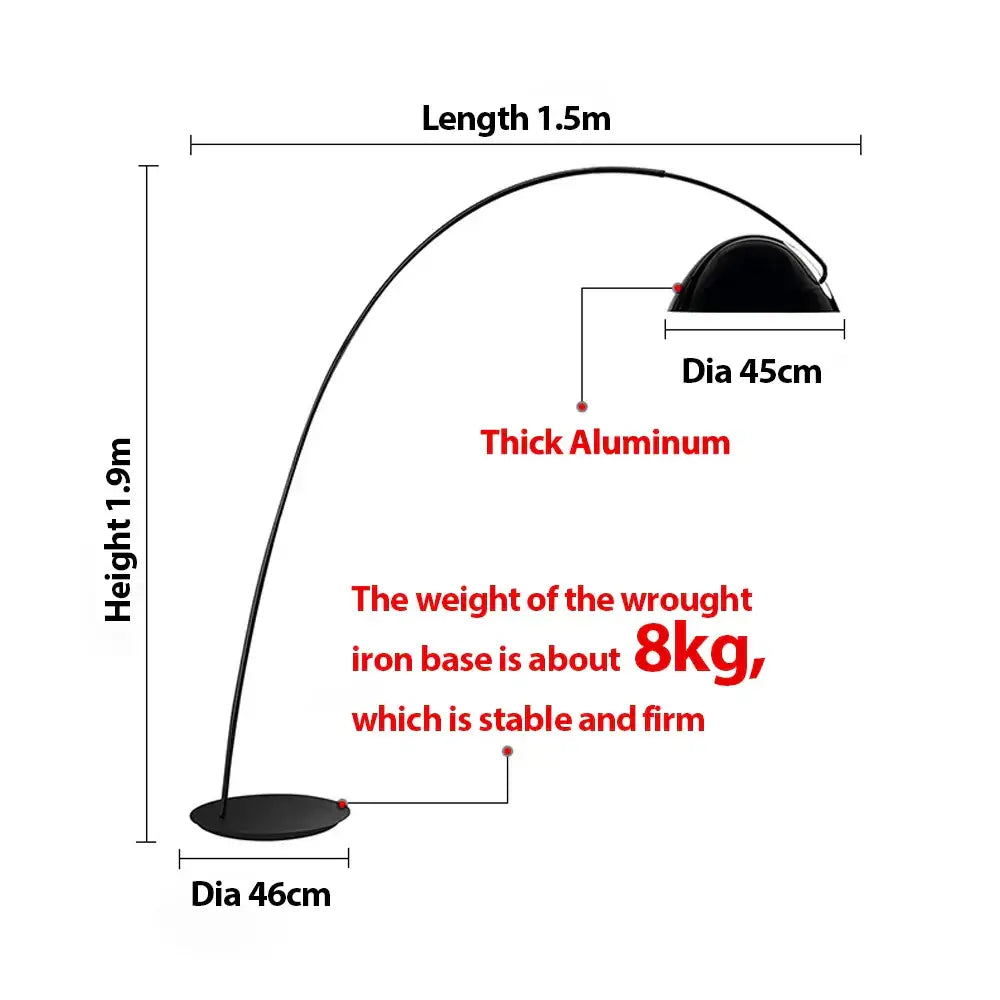 Arched black aluminum shade floor lamp for living room