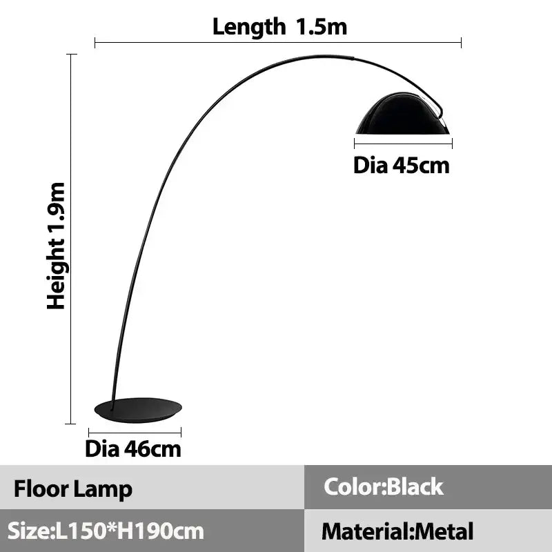 Arched black aluminum shade floor lamp for living room