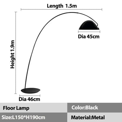 Arched black aluminum shade floor lamp for living room