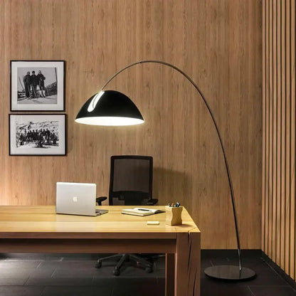 Arched black aluminum shade floor lamp for living room