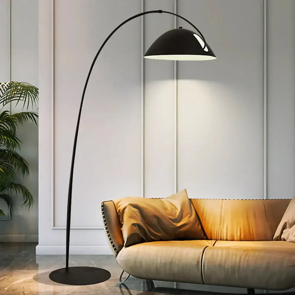 Arched black aluminum shade floor lamp for living room