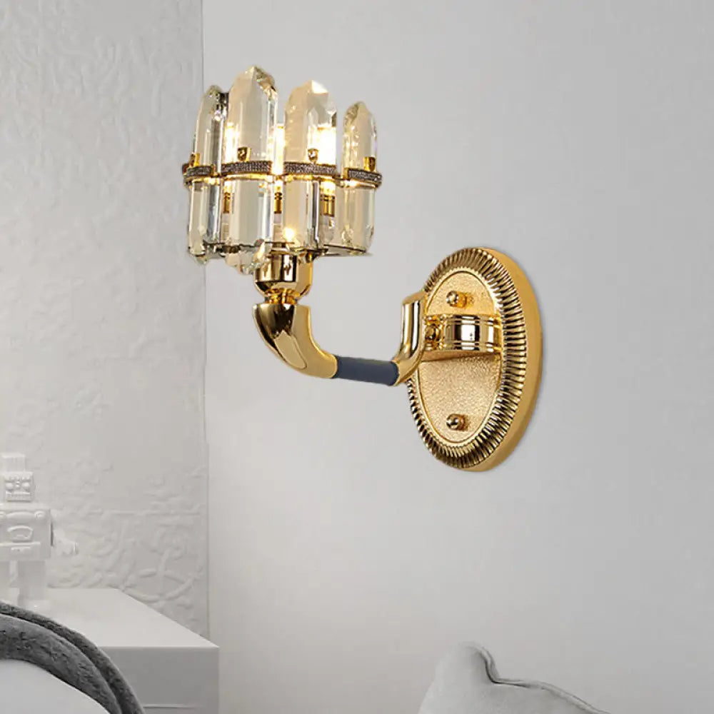 DecorBites™ Arched Wall Mount Lamp: Postmodern Crystal Panel Bedside Lighting (Blue/Gold)