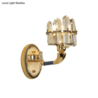 DecorBites™ Arched Wall Mount Lamp: Postmodern Crystal Panel Bedside Lighting (Blue/Gold)