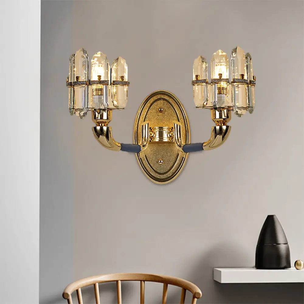 DecorBites™ Arched Wall Mount Lamp: Postmodern Crystal Panel Bedside Lighting (Blue/Gold)