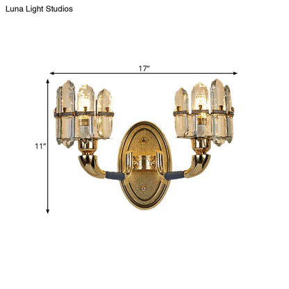 DecorBites™ Arched Wall Mount Lamp: Postmodern Crystal Panel Bedside Lighting (Blue/Gold)