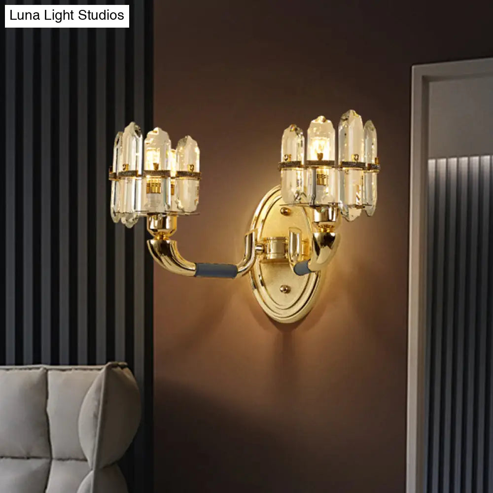 DecorBites™ Arched Wall Mount Lamp: Postmodern Crystal Panel Bedside Lighting (Blue/Gold)