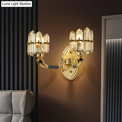 DecorBites™ Arched Wall Mount Lamp: Postmodern Crystal Panel Bedside Lighting (Blue/Gold)
