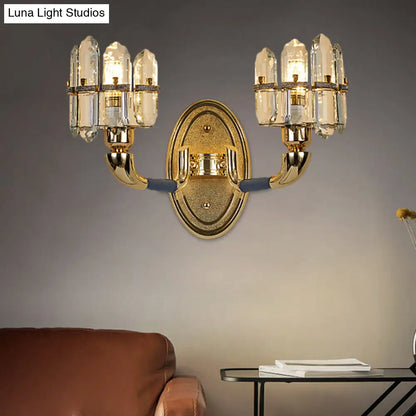 DecorBites™ Arched Wall Mount Lamp: Postmodern Crystal Panel Bedside Lighting (Blue/Gold)