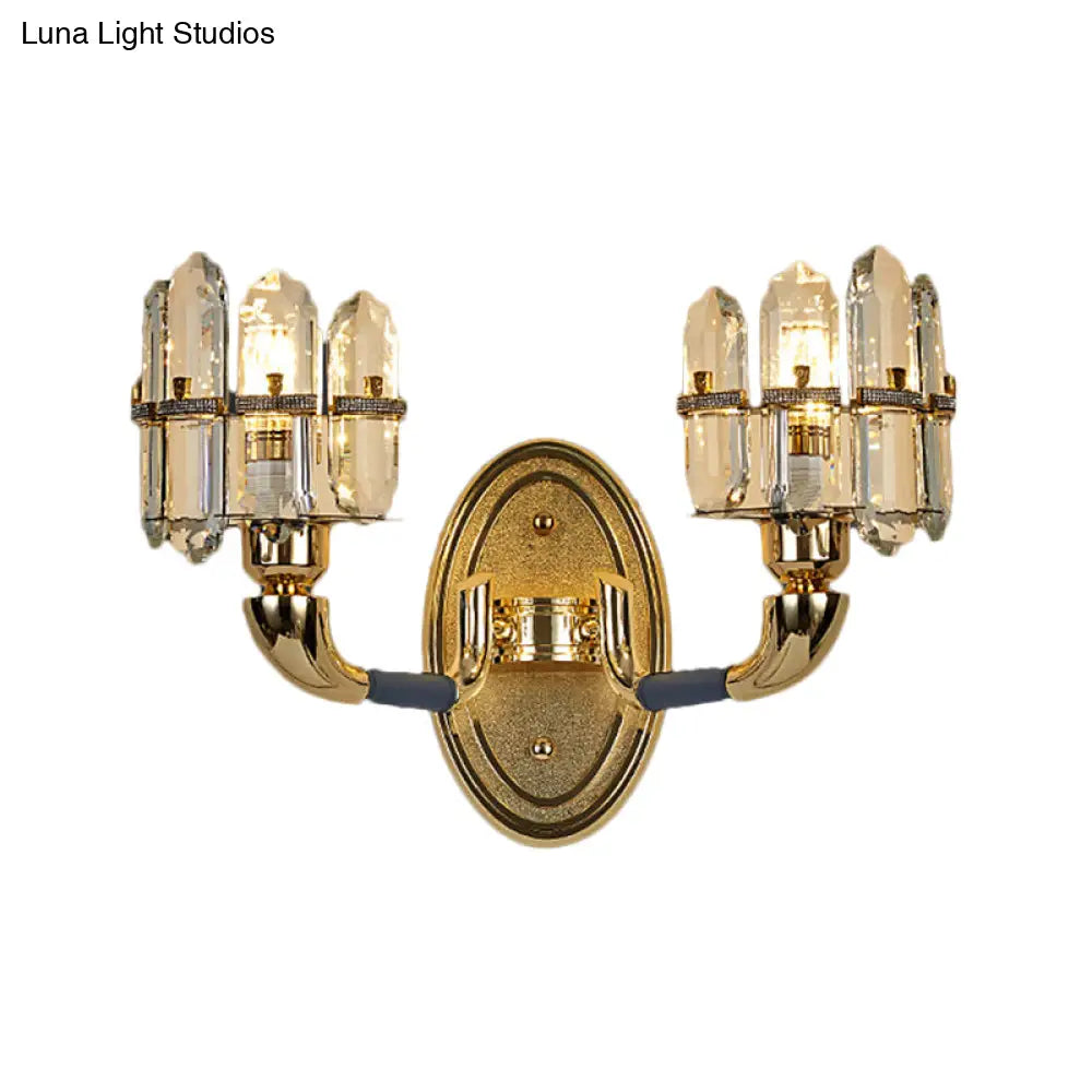 DecorBites™ Arched Wall Mount Lamp: Postmodern Crystal Panel Bedside Lighting (Blue/Gold)