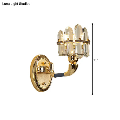 DecorBites™ Arched Wall Mount Lamp: Postmodern Crystal Panel Bedside Lighting (Blue/Gold)