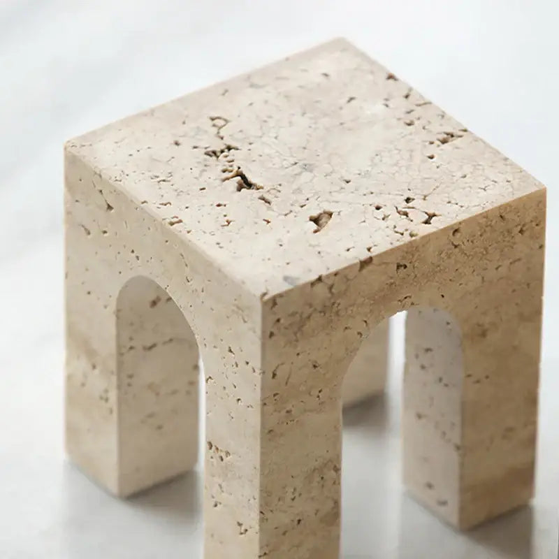 Architectural beige travertine coffee table cabinet living room stool