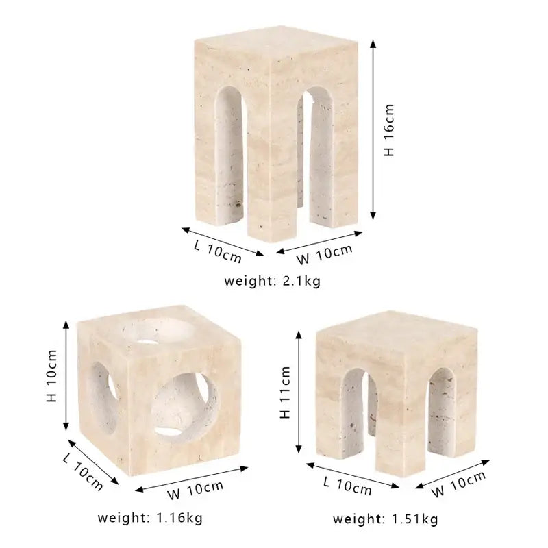 Architectural beige travertine coffee table cabinet living room stool