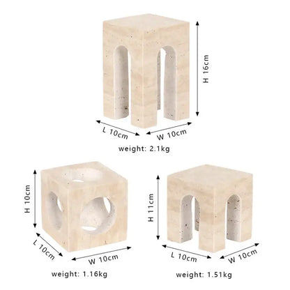 Architectural beige travertine coffee table cabinet living room stool