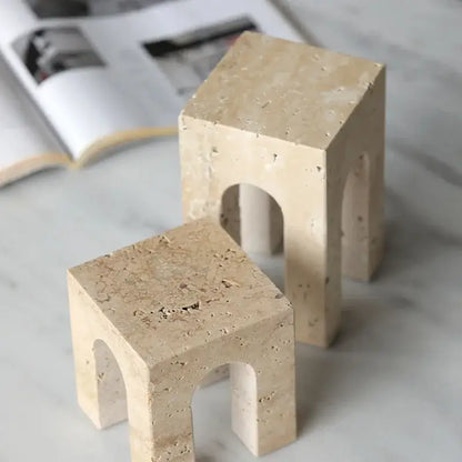 Architectural beige travertine coffee table cabinet living room stool