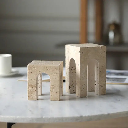 Architectural beige travertine coffee table cabinet living room stool