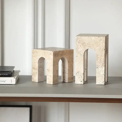 Architectural beige travertine coffee table cabinet living room stool