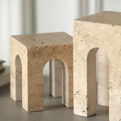 Architectural beige travertine coffee table cabinet living room stool