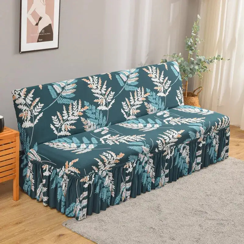 Argyle beige & dark gray elastic armless futon sofa cover living room