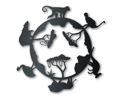 Metal World Safari Sign | Metal Zoo Animals Wall Art | Indoor Outdoor | Up to 46" | Over 20 Color Options