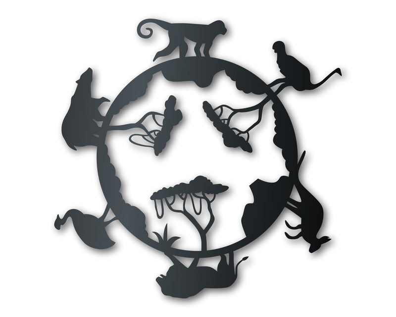 Metal World Safari Sign | Metal Zoo Animals Wall Art | Indoor Outdoor | Up to 46" | Over 20 Color Options