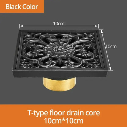 Art carved black brass & gold shower drain cover bathroom grate