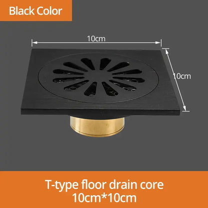 Art carved black brass & gold shower drain cover bathroom grate